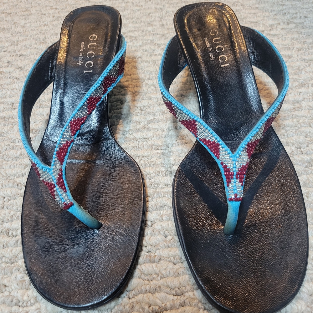 Gucci Women's Black and Blue Beaded Sandals